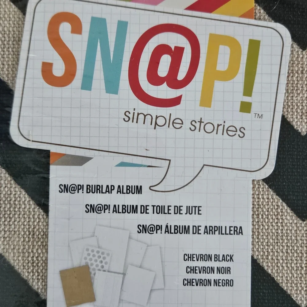 Simple Stories Sn@p! Burlap Album 9x8 Chevron Black Tan Scrapbook NEW